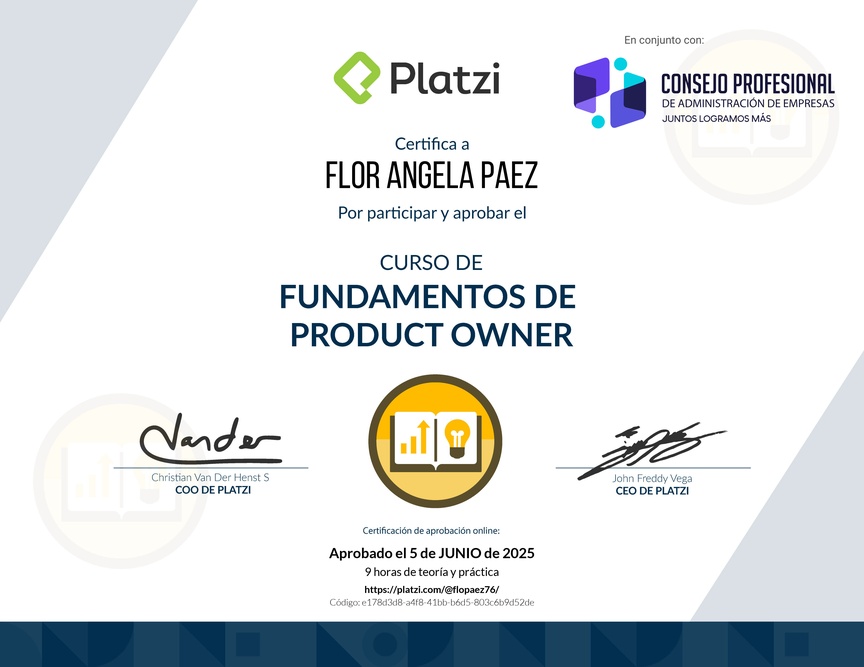 Diploma del Curso de Fundamentos de Product Owner