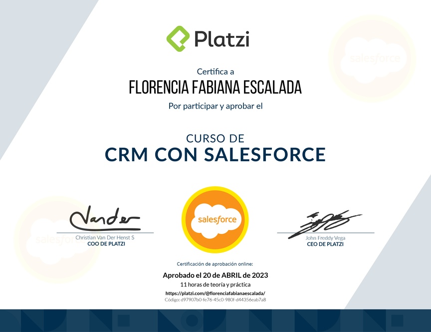 Diploma del Curso de CRM con Salesforce