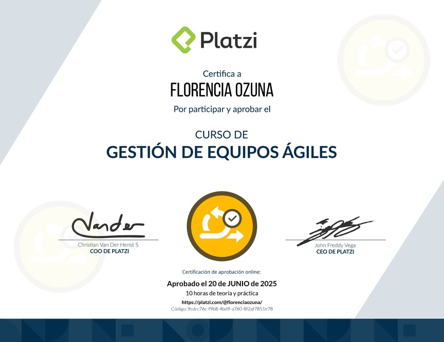 Diploma del Curso de Gestión de Equipos Ágiles