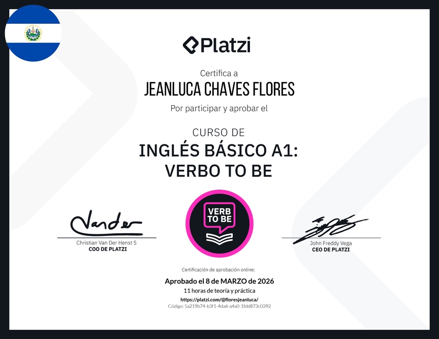 Diploma del Curso de Inglés Básico A1: Verbo To Be