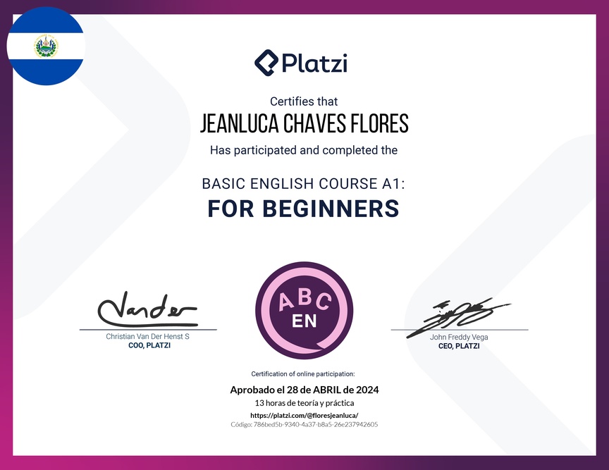 Diploma del Curso de Inglés Básico para Principiantes - (2022)