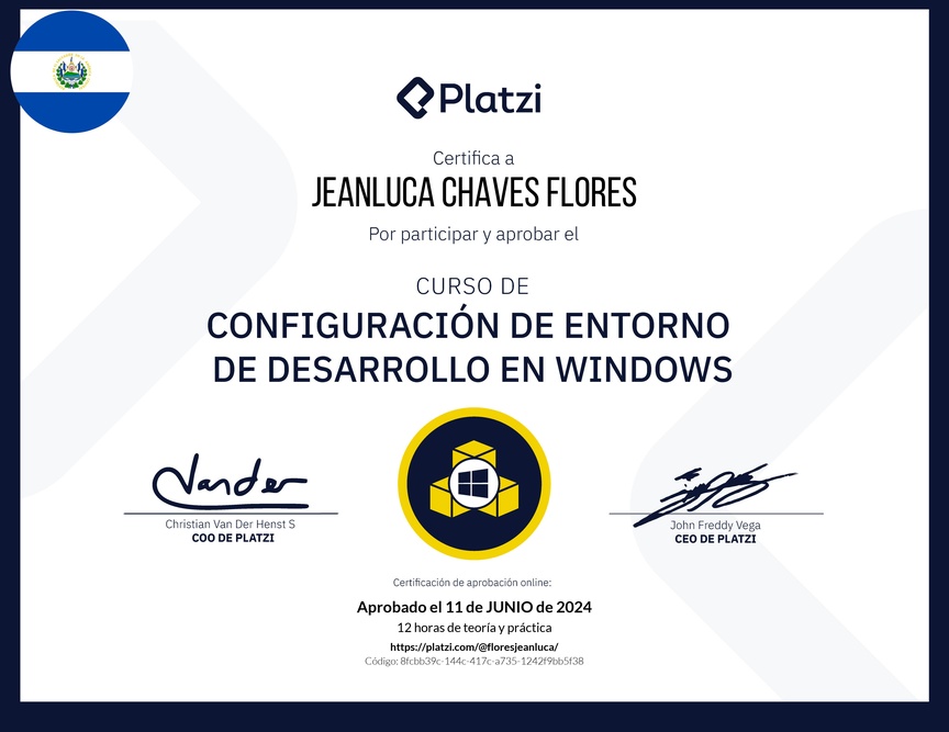 Diploma del Curso de Configuración de Entorno de Desarrollo en Windows