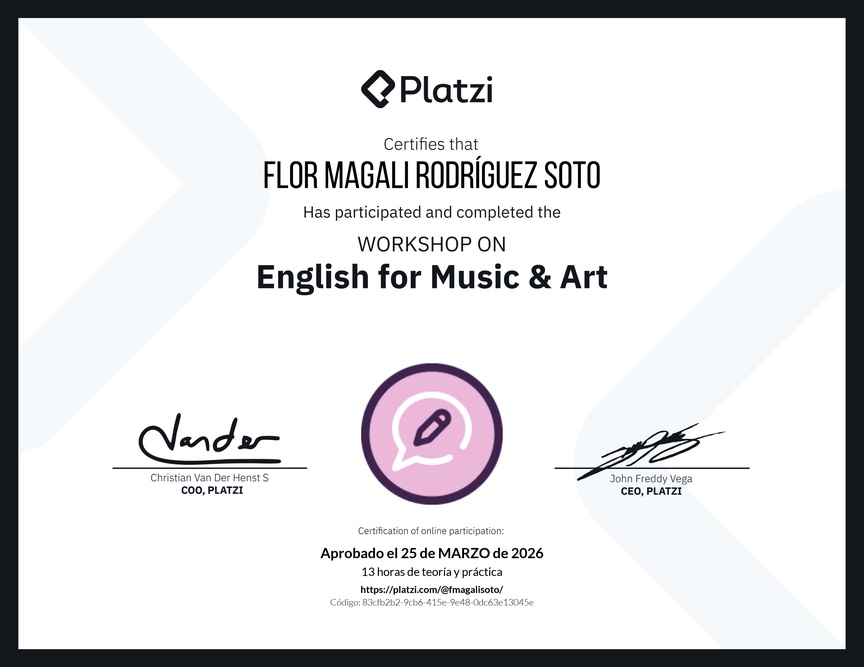 Diploma del Curso de Inglés Práctico sobre Vocabulario de Música y Arte