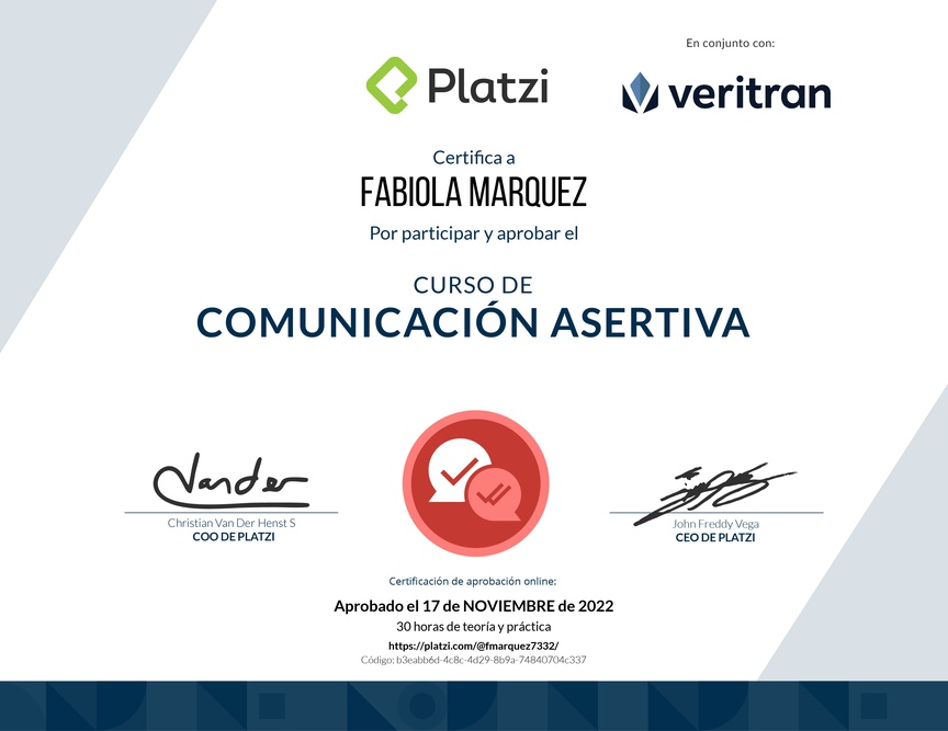 Diploma del Curso de Comunicación Asertiva para la Vida Personal y Profesional (2021)