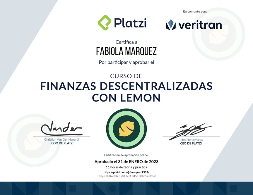 Diploma del Curso de Introducción a Finanzas Descentralizadas (DeFi)