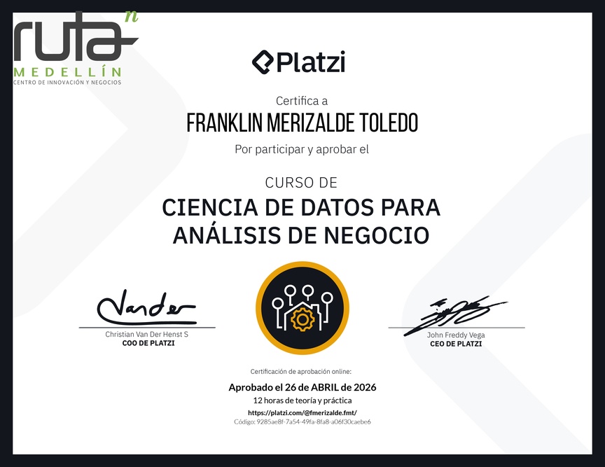 Diploma del Curso de Ciencia de Datos para Análisis de Negocio