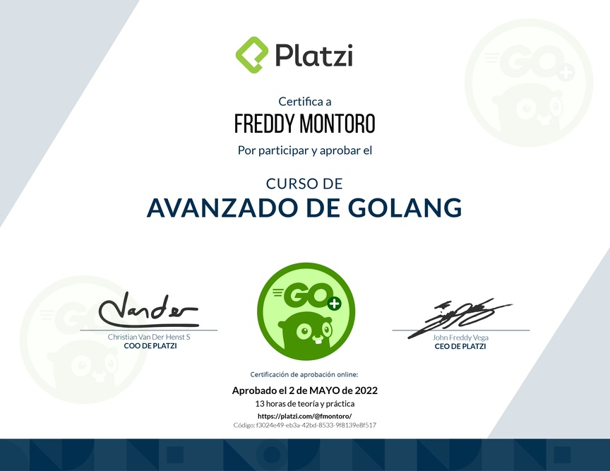 Diploma del Curso de Go Avanzado: Concurrencia y Patrones de Diseño