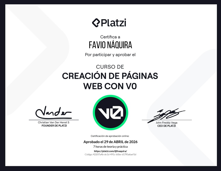 Diploma del Curso de Creación de Páginas Web con v0