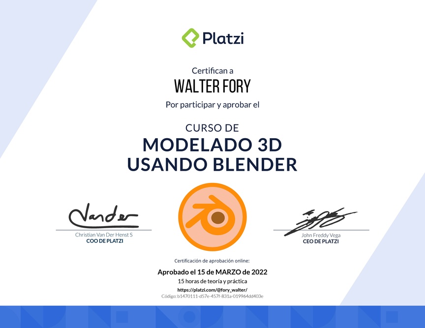 Diploma del Curso de Modelado 3D usando Blender