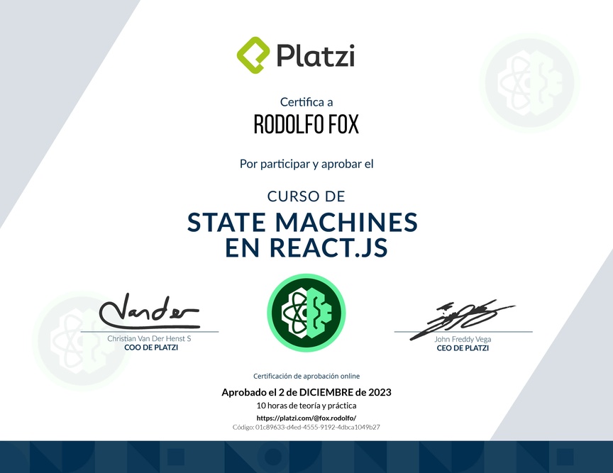 Diploma del Curso de State Machines en React.js