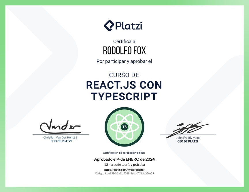 Diploma del Curso de React.js con TypeScript