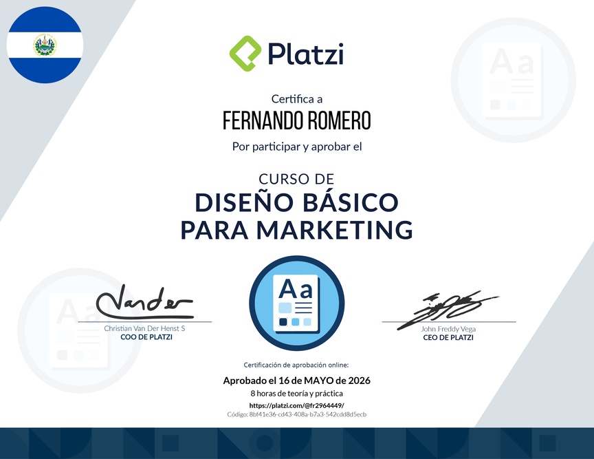 Diploma del Curso de Introducción al Diseño para Marketing