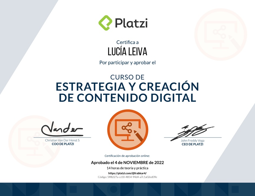 Diploma del Curso de Estrategia y Creación de Contenido Digital