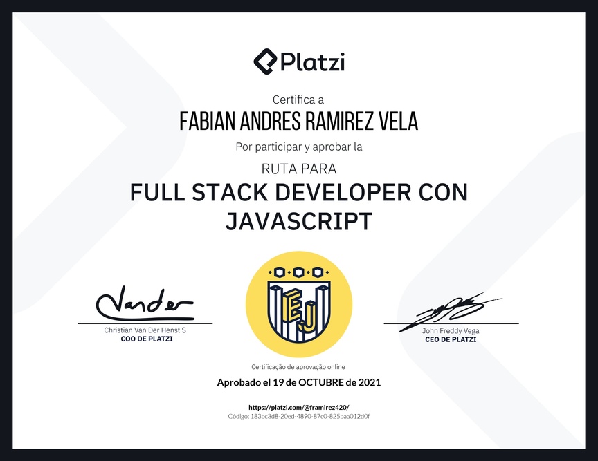 Diploma de la Ruta de Aprendizaje de Full Stack Developer con JavaScript