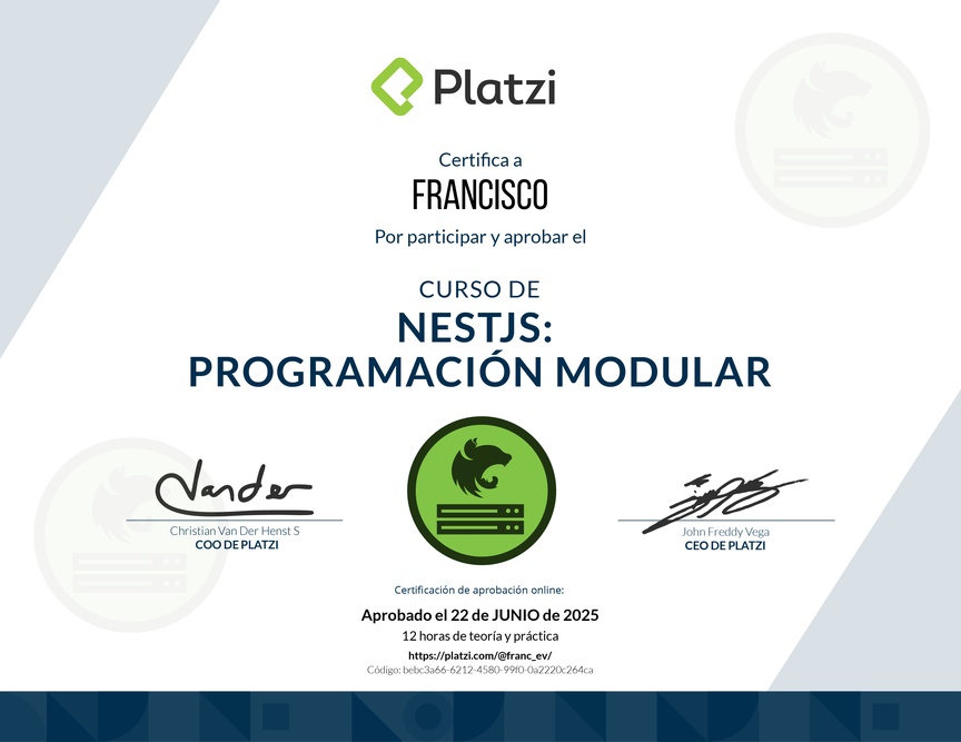 Diploma del Curso de NestJS: Programación Modular, Documentación con Swagger y Deploy