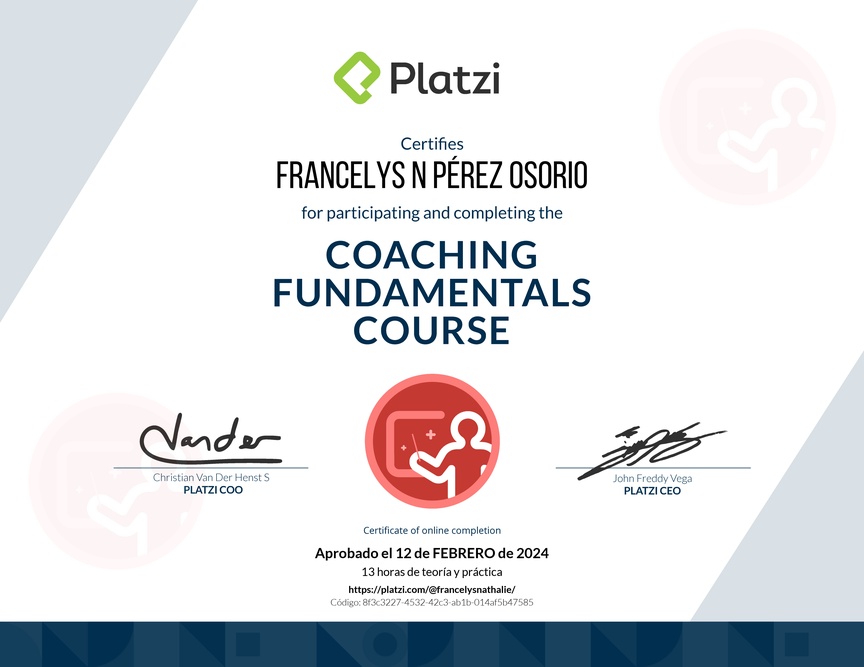 Diploma del Curso de Habilidades y Estrategias de Coaching