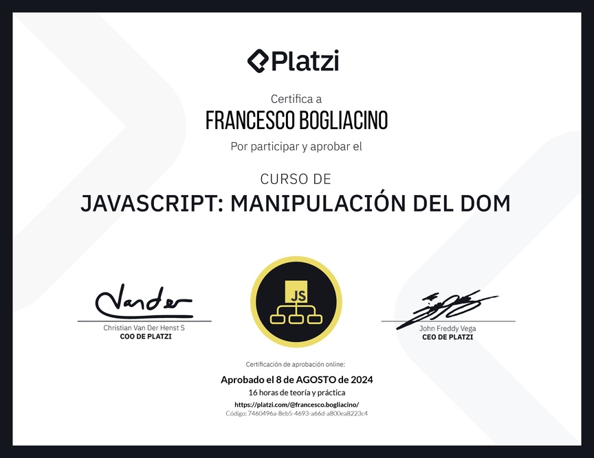Diploma del Curso de JavaScript: Manipulación del DOM