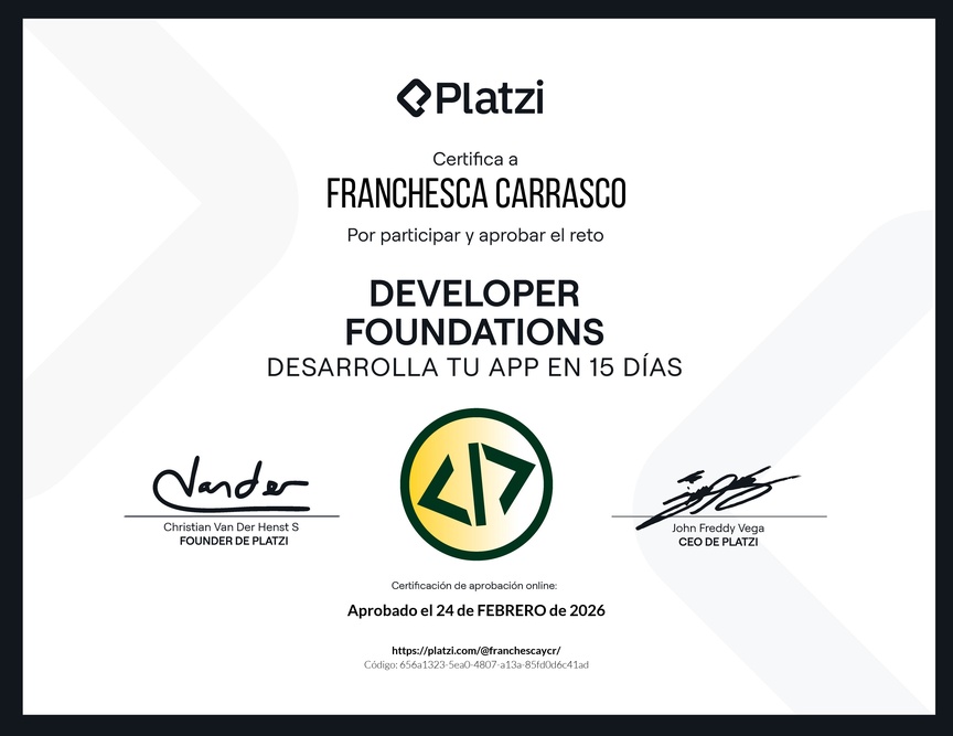 Diploma de la Ruta de Aprendizaje de Reto Developer Foundations: Crea tu app en 15 días