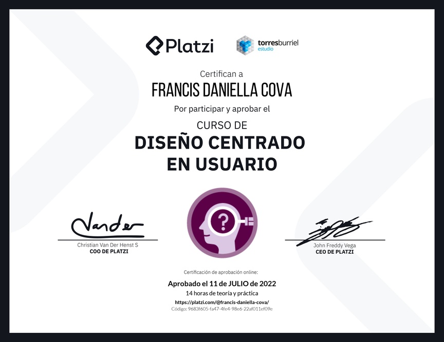 Diploma del Curso de Diseño Centrado en Usuario