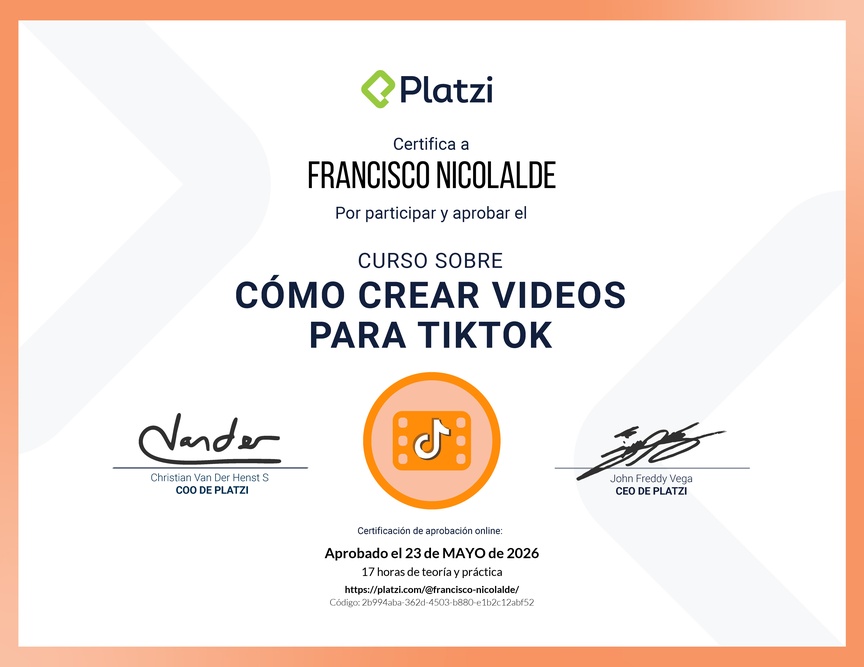 Diploma del Curso para Crear Videos Creativos en TikTok