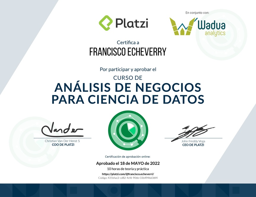 Diploma del Curso de Análisis de Negocios para Ciencia de Datos