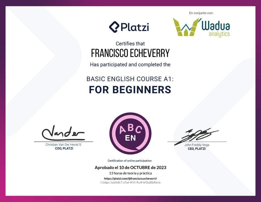 Diploma del Curso de Inglés Básico para Principiantes - (2022)
