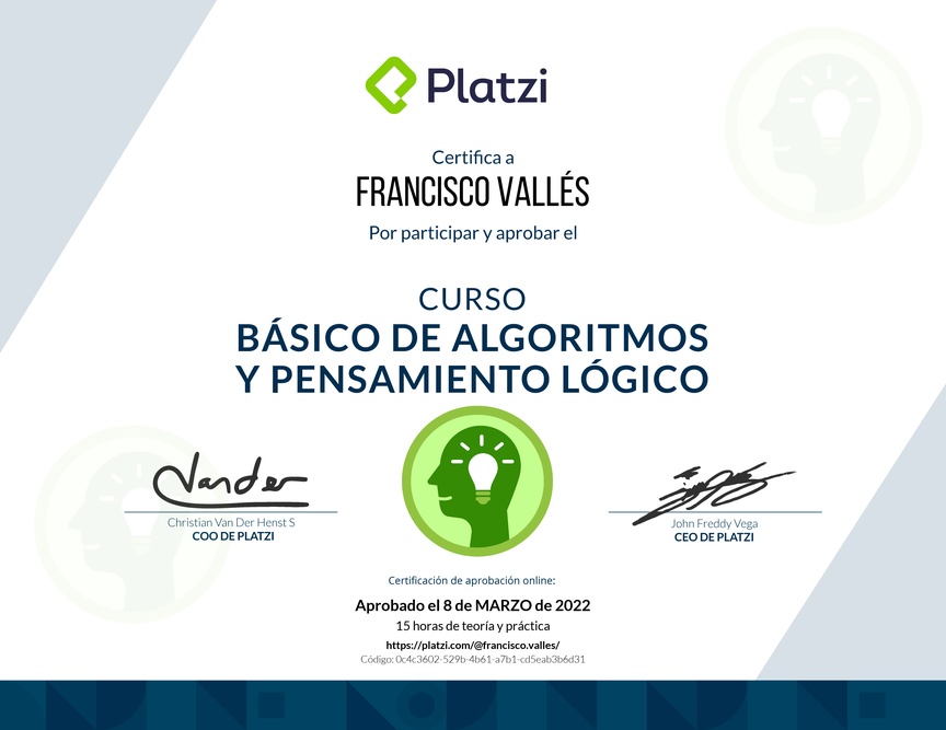 Diploma del Curso Básico de Algoritmos y Pensamiento Lógico