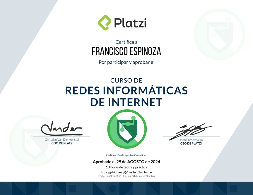 Diploma del Curso de Redes Informáticas de Internet