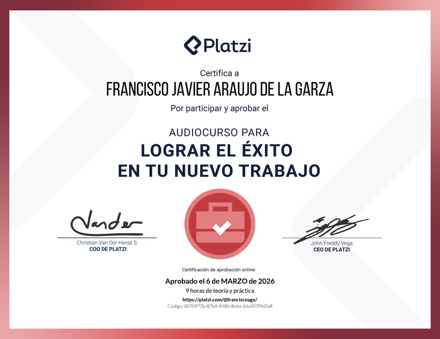 Diploma de Audiocurso para Lograr el Éxito en tu Nuevo Trabajo