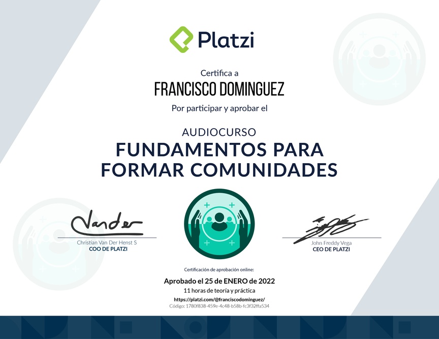 Diploma de Audiocurso Fundamentos para Formar Comunidades