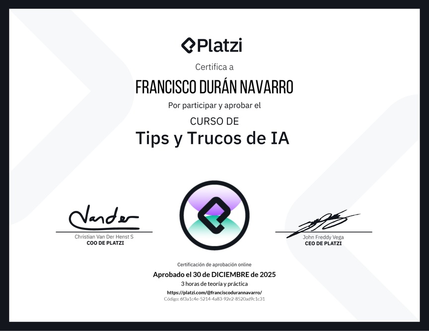 Diploma del Curso de tips y trucos de IA