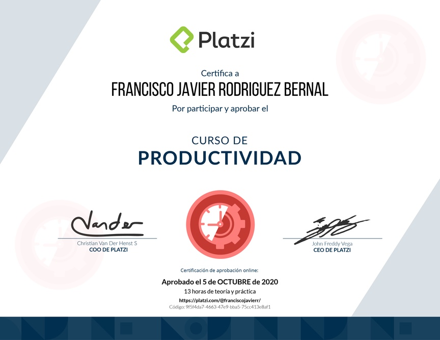 Diploma del Curso de Productividad