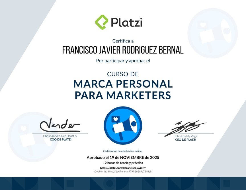 Diploma del Curso de Marca Personal para Marketers