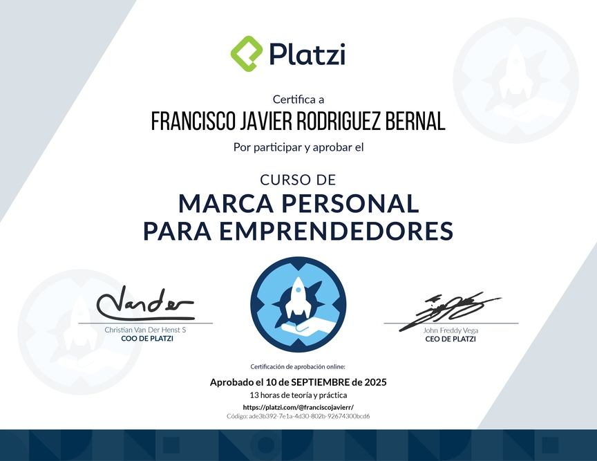 Diploma del Curso de Marca Personal para Emprendedores