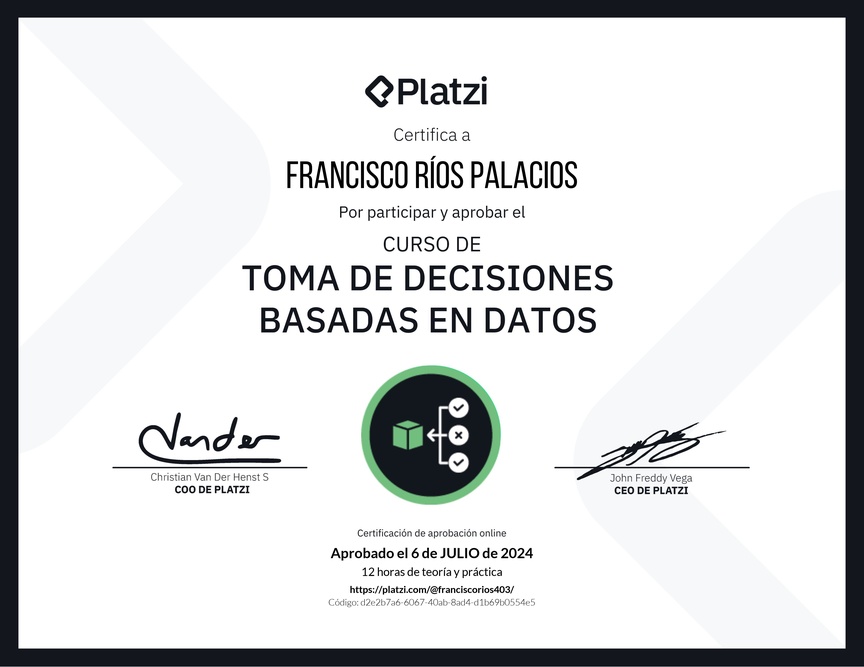 Diploma del Curso de Toma de Decisiones Basadas en Datos