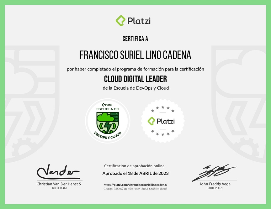 Diploma de la Ruta de Aprendizaje de Certificación Cloud Digital Leader