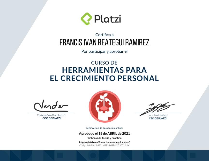 Diploma del Curso de Herramientas para el Crecimiento Personal