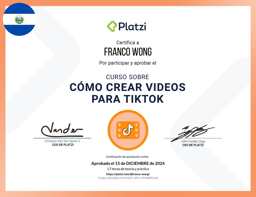 Diploma del Curso para Crear Videos Creativos en TikTok