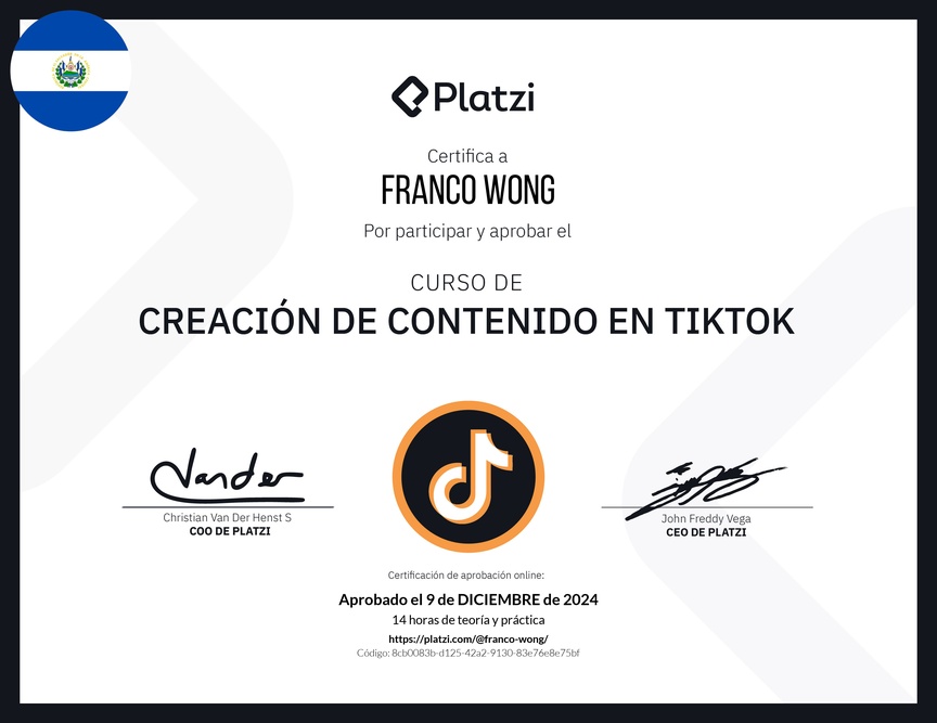 Diploma del Curso de Estrategia de Contenido de TikTok