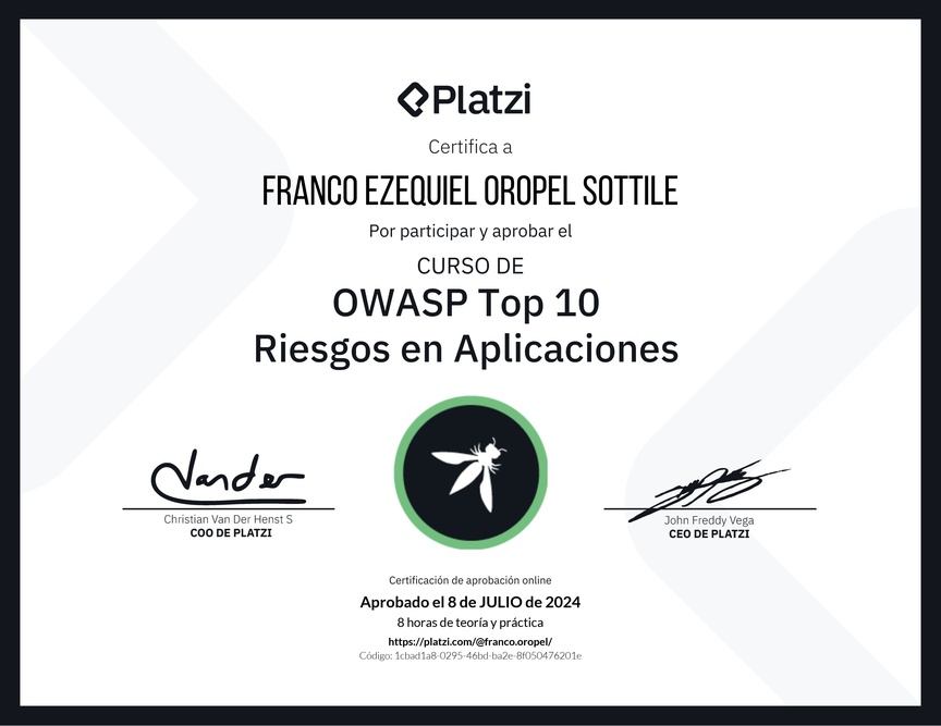 Diploma del Curso de OWASP Top 10: Riesgos en Aplicaciones