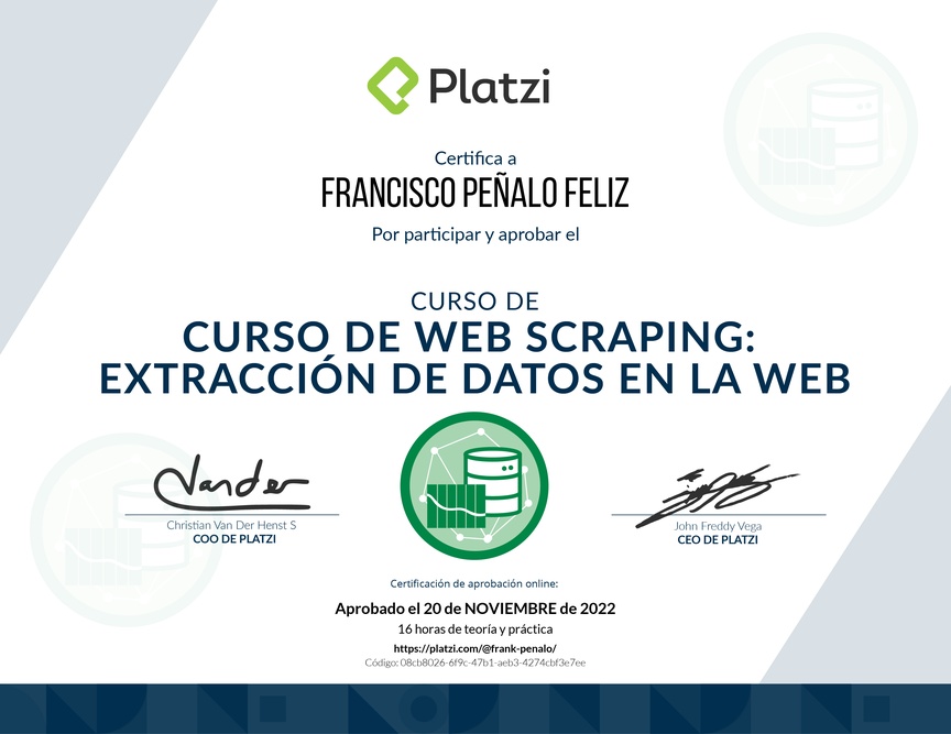 Diploma del Curso de Web Scraping: Extracción de Datos en la Web