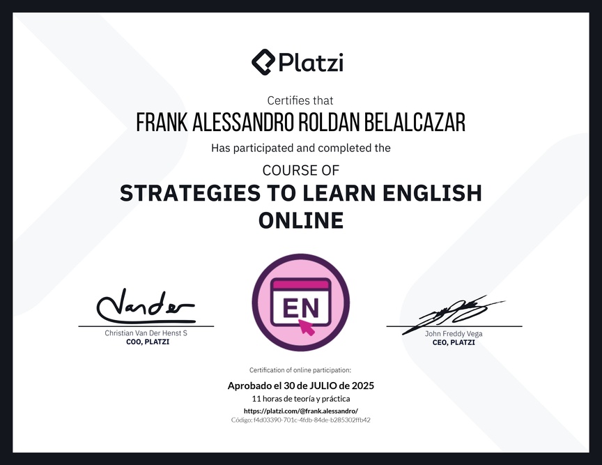 Diploma del Curso Gratis de Estrategias para Aprender Inglés en Línea