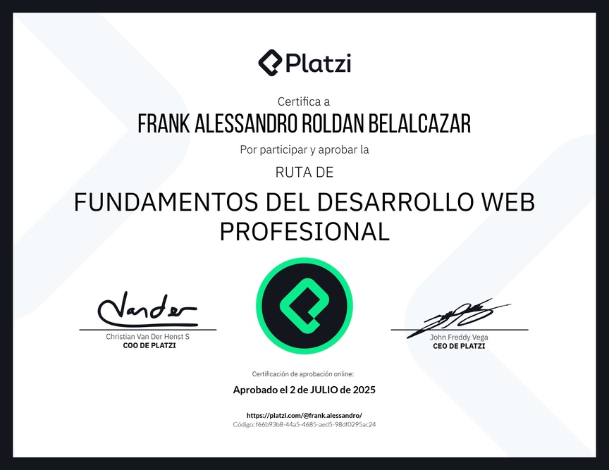 Diploma de la Ruta de Aprendizaje de Fundamentos del Desarrollo Web Profesional
