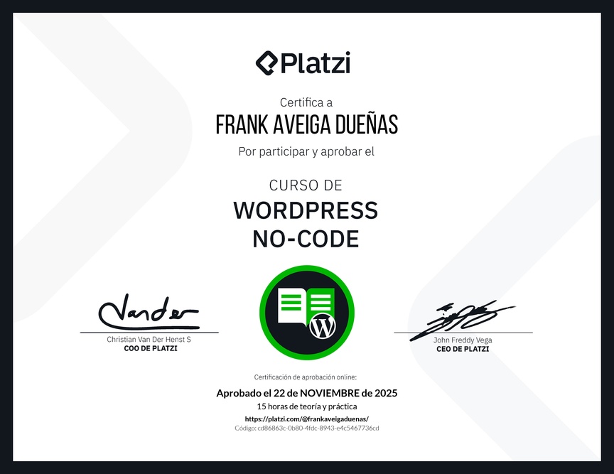 Diploma del Curso de WordPress No-Code