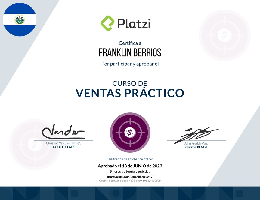 Diploma del Curso de Ventas Práctico: Técnicas para Clasificar y Convertir (2018)