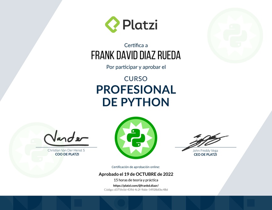 Diploma del Curso Profesional de Python