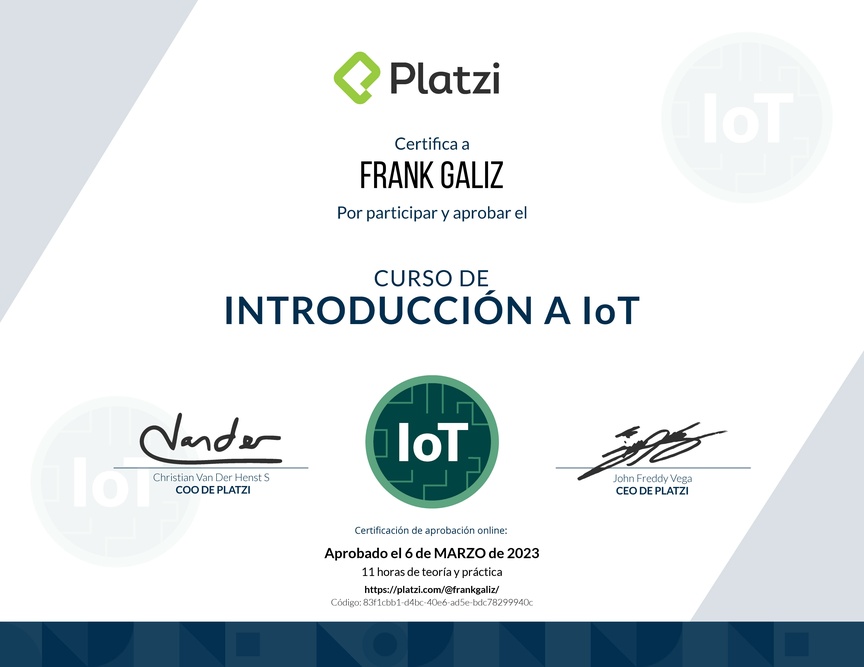 Diploma del Curso de Introducción al IoT
