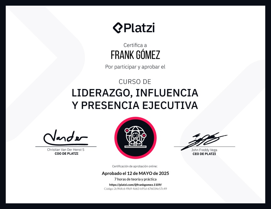 Diploma del Curso de Liderazgo, Influencia y Presencia Ejecutiva