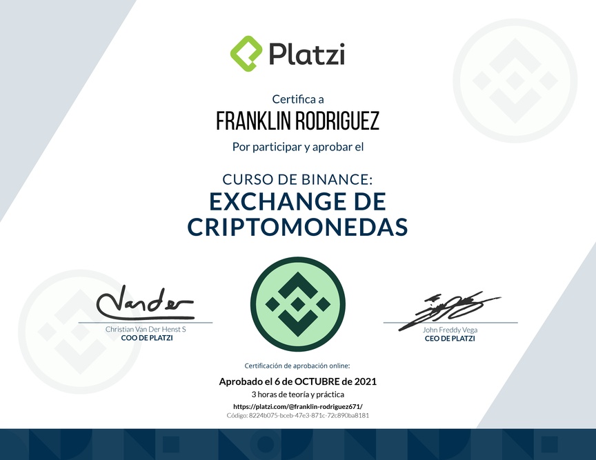 Diploma de Minicurso de Binance: Exchange de Criptomonedas 2021