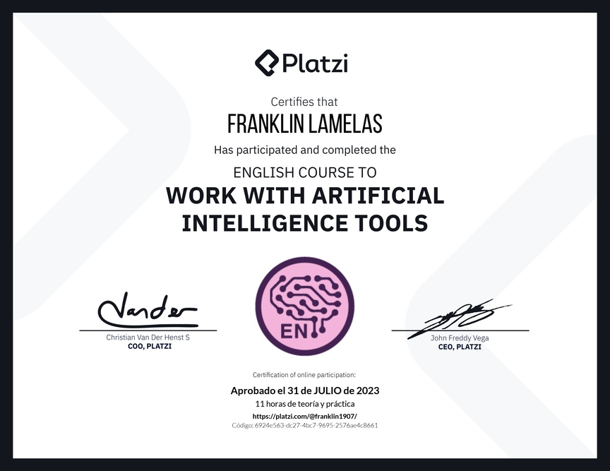 Diploma del Curso de Inglés para el Uso de Inteligencia Artificial